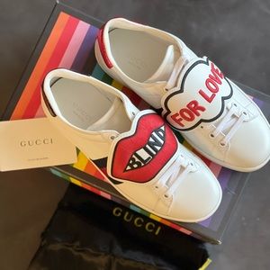 New! Gucci Ace Blind for Love Leather Sneakers